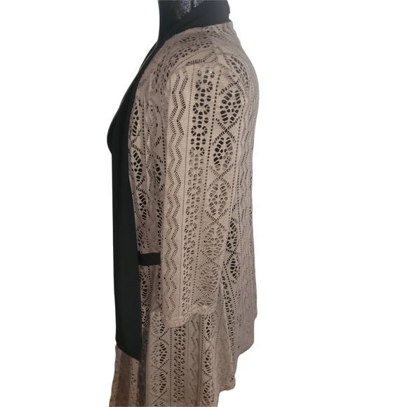 Victoria Collection Eyelet Beige And Black Open Front Cardigan S - Picture 4 of 6